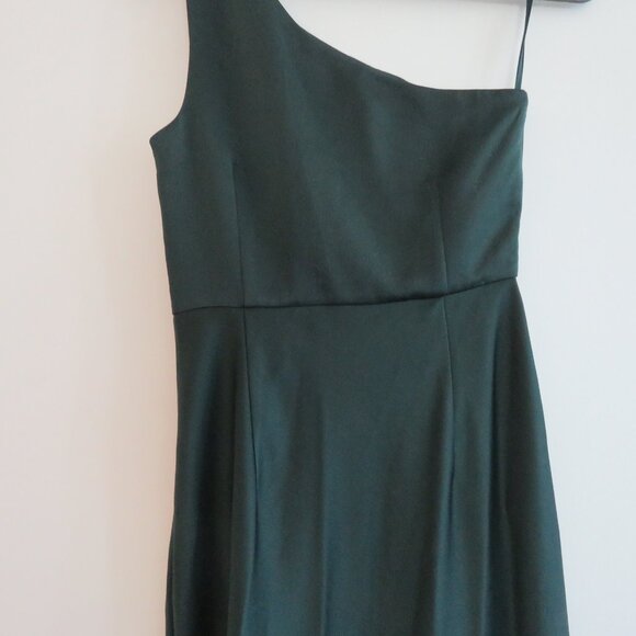 BHLDN Dylan One-Shoulder Satin Charmeuse Side-Slit Bridesmaid Gown Dark Emerald - Picture 13 of 16